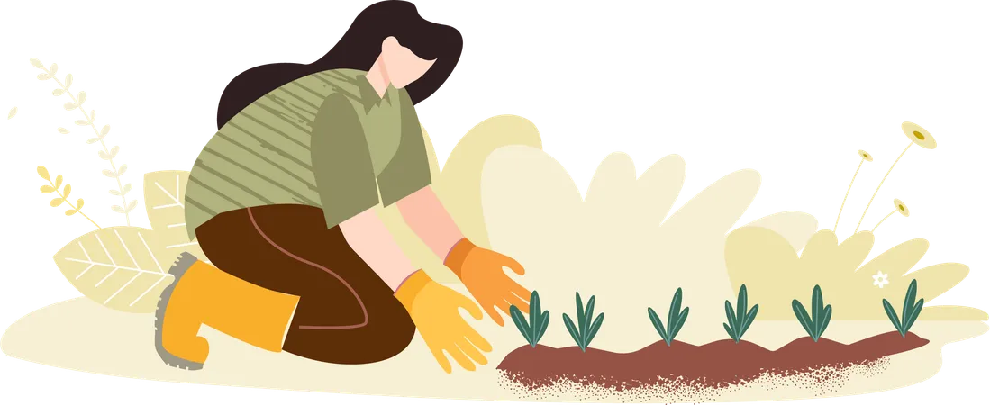 Young lady planting new trees  Illustration