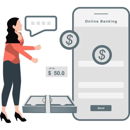 Young lady pointing online banking  Illustration