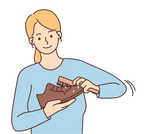 Young lady polishing shoes  Illustration