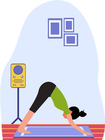 Young lady practicing shvanasana in home  Illustration