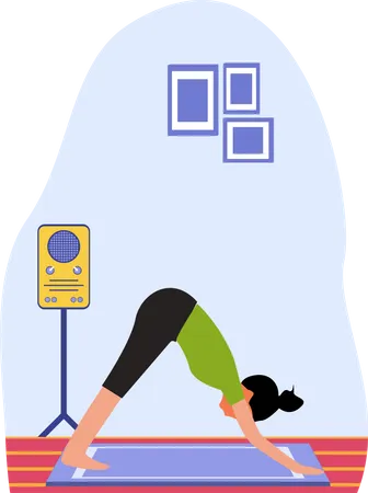 Young lady practicing shvanasana in home  Illustration