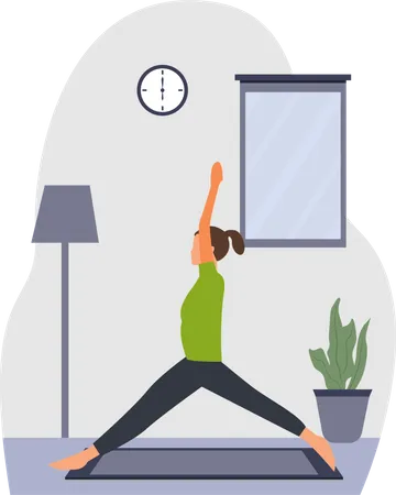 Young lady practicing suryanamaskar in home  Illustration