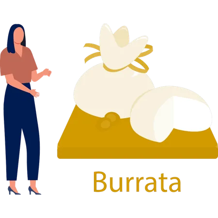 Young lady  presenting burrata cheese  Illustration