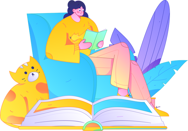 Young lady reading book at home  Illustration