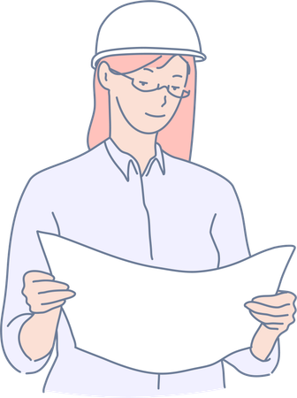 Young lady reading construction chart  Illustration