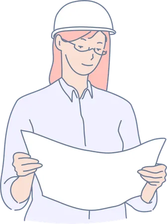 Young lady reading construction chart  Illustration