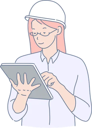 Young lady reading construction notes  Illustration