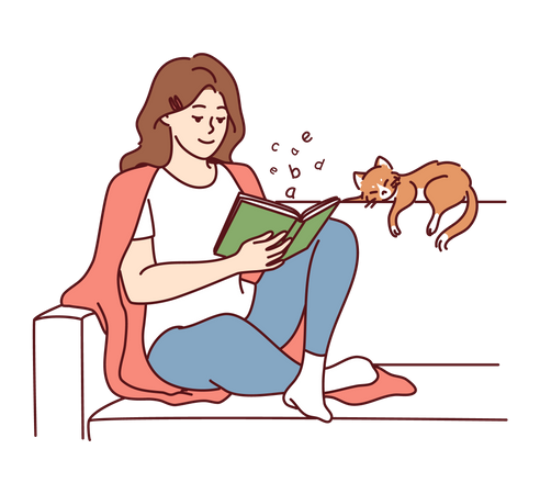 Young lady reading english book  Illustration