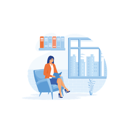 Young lady reading magazine at hotel  Illustration