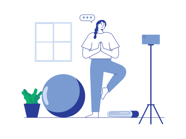 Young lady recording yoga  Illustration