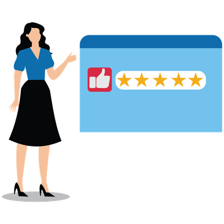 Young lady showing Five star rating  Illustration