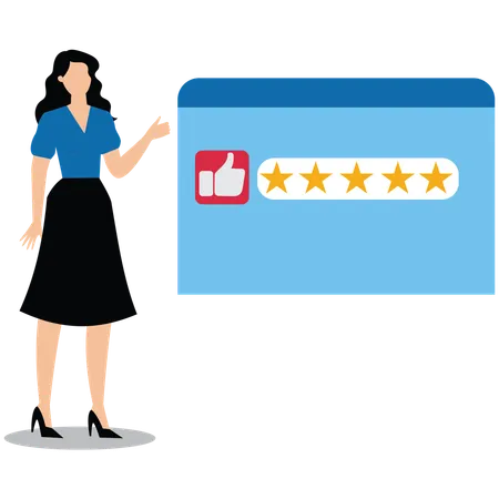 Young lady showing Five star rating  Illustration