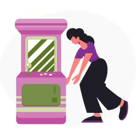 Young lady showing game on monitor  Illustration