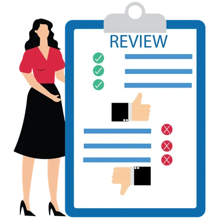 Young lady showing good and bad reviews  Illustration