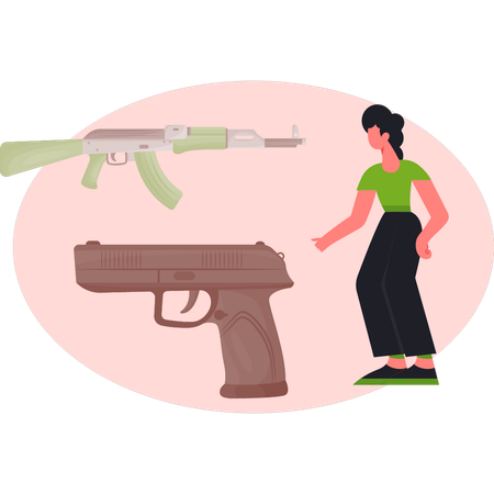 Young lady  showing guns  Illustration