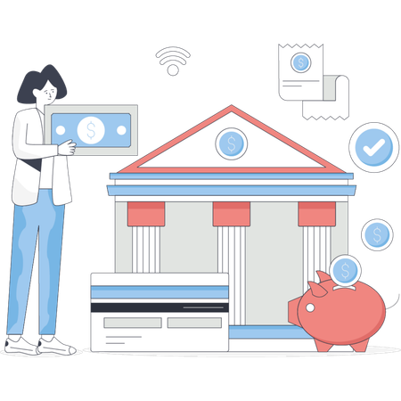 Young lady showing online banking  Illustration