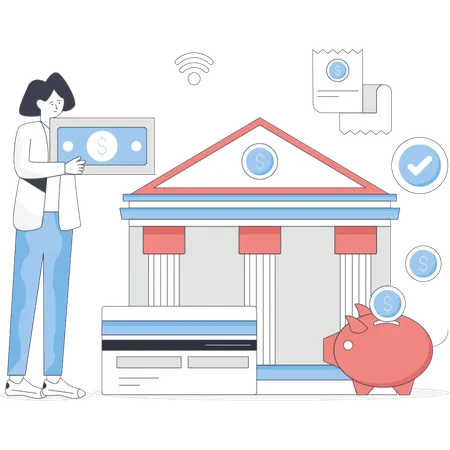 Young lady showing online banking  Illustration