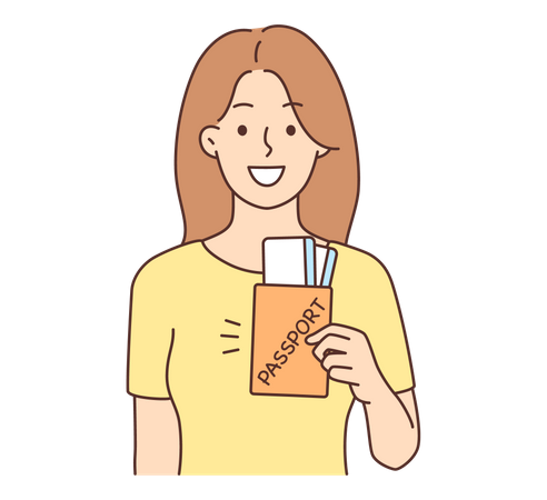 Young lady showing passport  Illustration