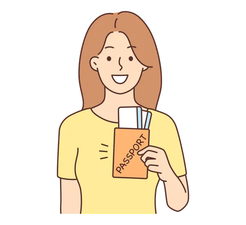 Young lady showing passport  Illustration