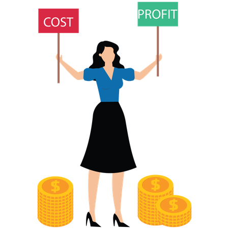 Young lady showing Reduce costs and increase profitability  Illustration