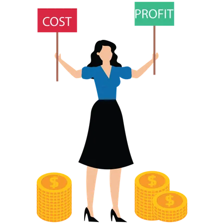 Young lady showing Reduce costs and increase profitability  Illustration