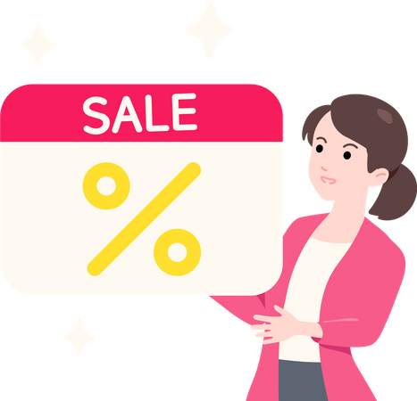Young Lady Showing Sale Day  Illustration