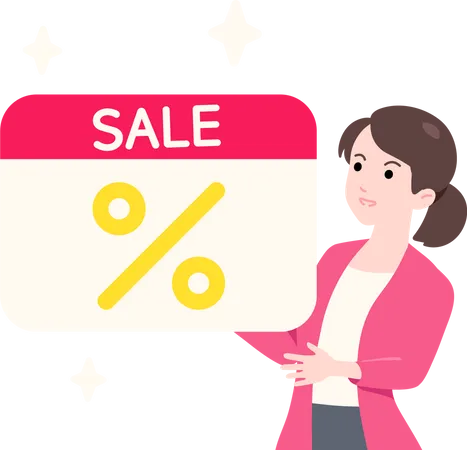 Young Lady Showing Sale Day  Illustration