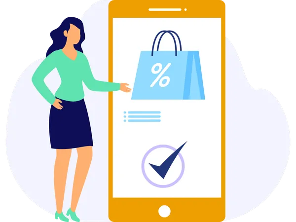 Young lady showing Shopping Website  Illustration