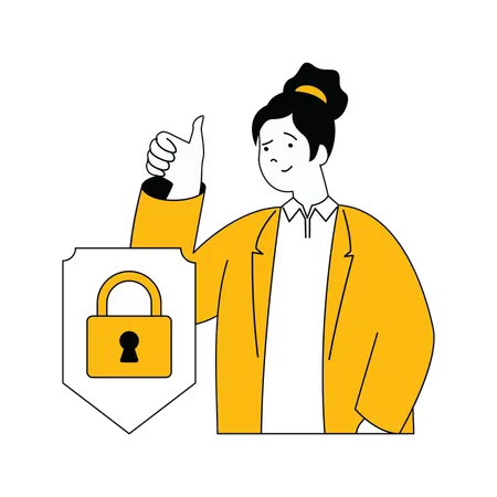 Young lady showing thumbs up for lock  イラスト