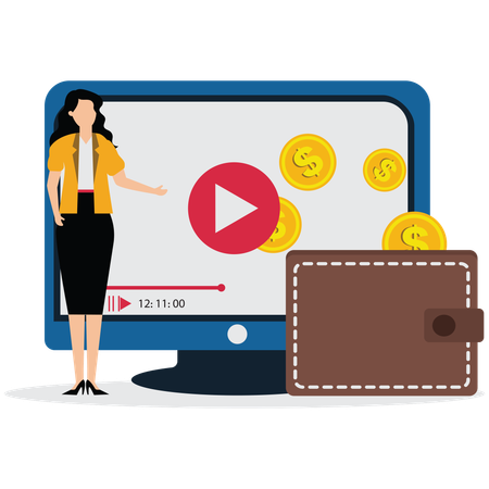 Young lady showing Video monetization  Illustration