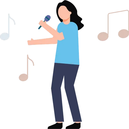 Young lady singing into mic  Illustration
