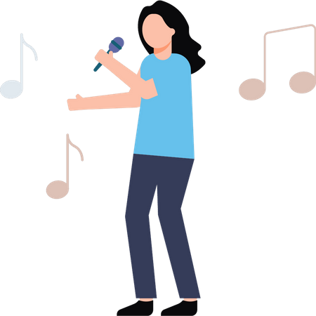 Young lady singing into mic  Illustration