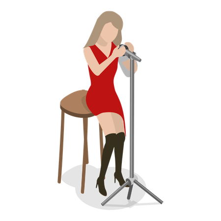 Young lady singing rock song in music concert  Illustration