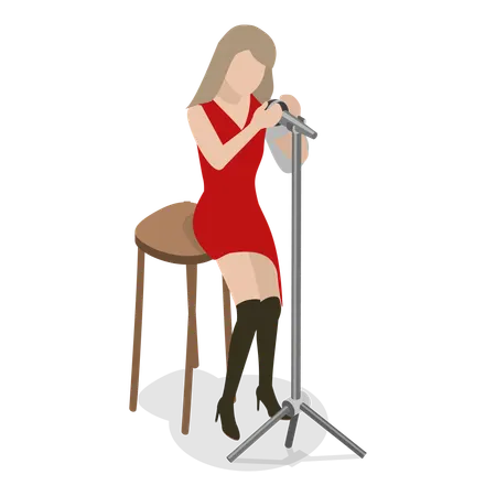 Young lady singing rock song in music concert  Illustration