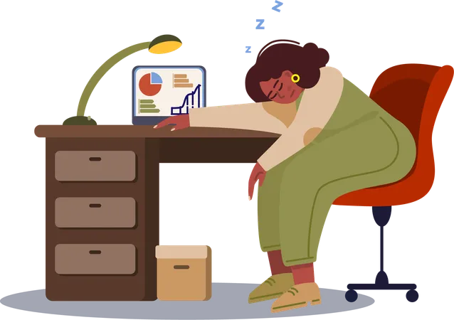 Young lady sleeping at office to making presentation  Illustration
