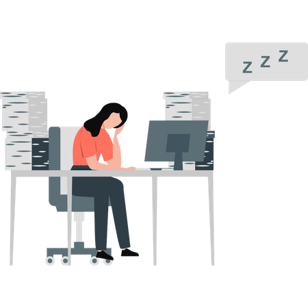 Young lady sleeping in office  Illustration