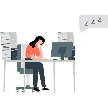 Young lady sleeping in office  Illustration