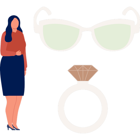 Young lady standing near diamond ring  Illustration