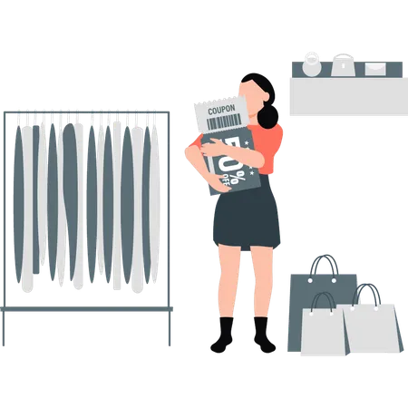 The Girl Is Standing Near Shopping Bags Illustration