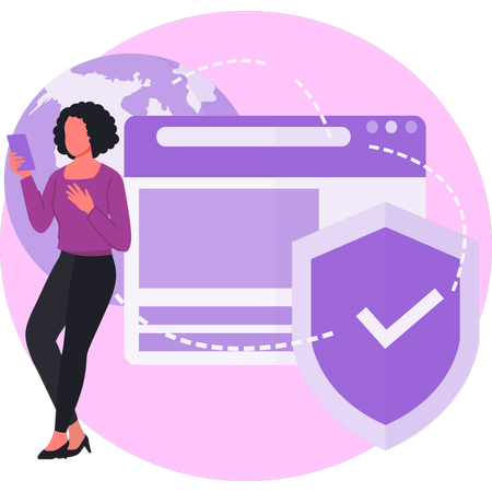 Young lady standing near web protection  Illustration