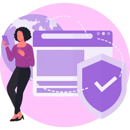 Young lady standing near web protection  Illustration