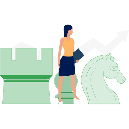 Young lady standing next to horse chess  Illustration