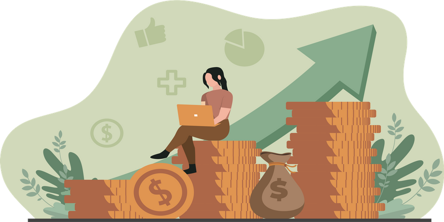 Young Lady Study Financial Profits  Illustration