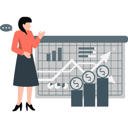 Young lady talking about profit and loss in business  Illustration