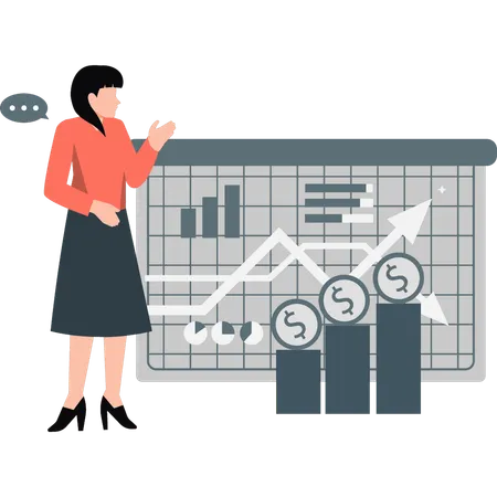 Young lady talking about profit and loss in business  Illustration