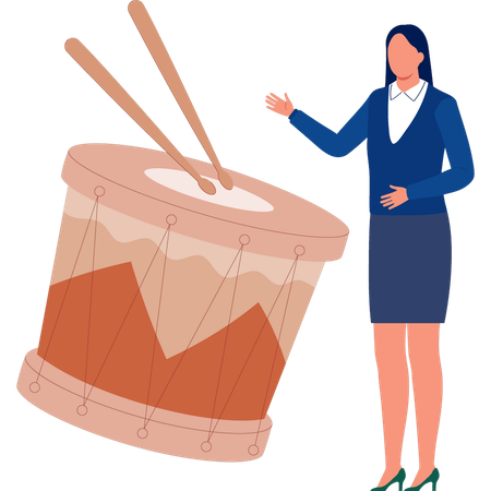 Young lady talking music drum  Illustration