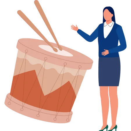 Young lady talking music drum  Illustration