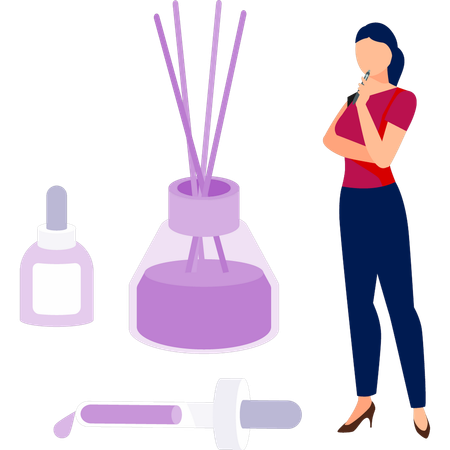 Young lady thinking about beauty serum  Illustration
