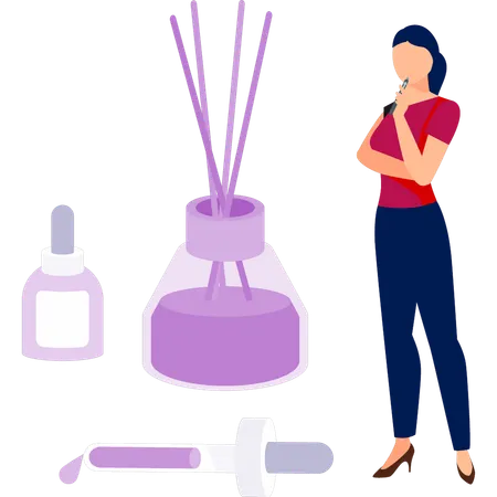 Young lady thinking about beauty serum  Illustration