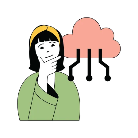 Young lady thinking about cloud connection  Illustration